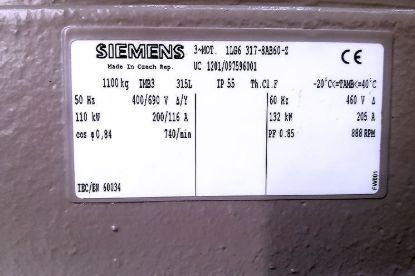 Picture of Siemens motor Type 1LG6 317-8AB60-Z, 110KW, 8Pole			
