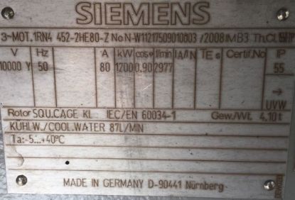 تصویر 1RN4 452-2HE80-Z, 1200kw, 10kv, 2pole   موتور فشار قوی زیمنس