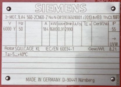 Picture of Siemens 1LA4560-2CN60-Z 6KV,2Pole,1680KW