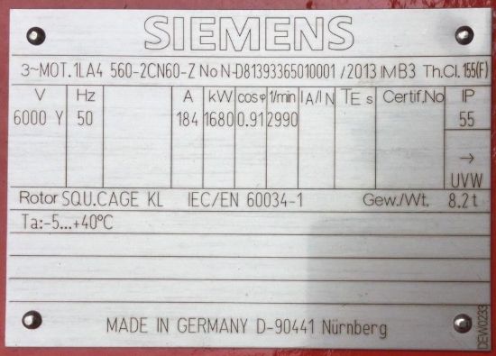 Picture of Siemens 1LA4560-2CN60-Z 6KV,2Pole,1680KW