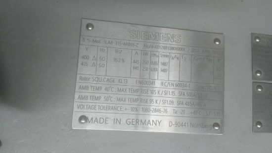 Picture of Siemens motor 1LA8315-4AB91-Z, 250KW, 4Ple