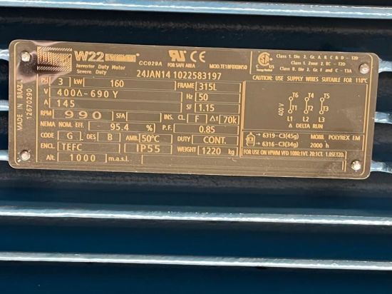Picture of WEG serie W22 Electric Motor 160KW,6Pole