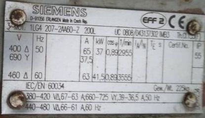 Picture of Siemens 1LG4207-2AA60-Z, 37KW, 2Pole