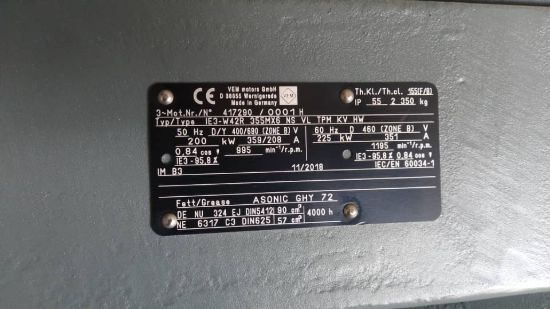 Picture of VEM motor Type IE3-W42R, 200KW, 6Pole