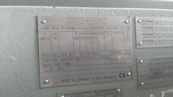 Picture of Siemens motor Type 1PQ8357-8PB48-Z, 315KW, 8Pole	