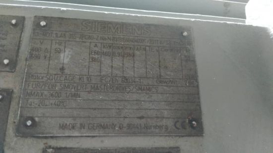 Picture of Siemens motor Type 1LA8 355-2PC80-Z, 400KW, 2Pole			